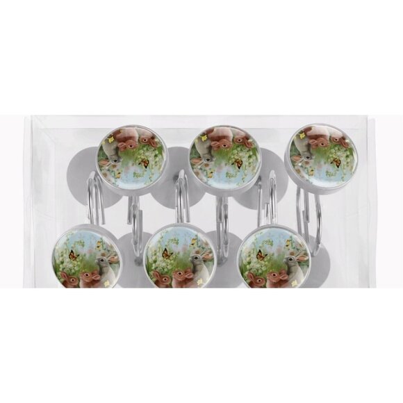 Rabbit Butterfly Flowers Shower Curtain Hooks Set of 12 - Picture 4 of 5